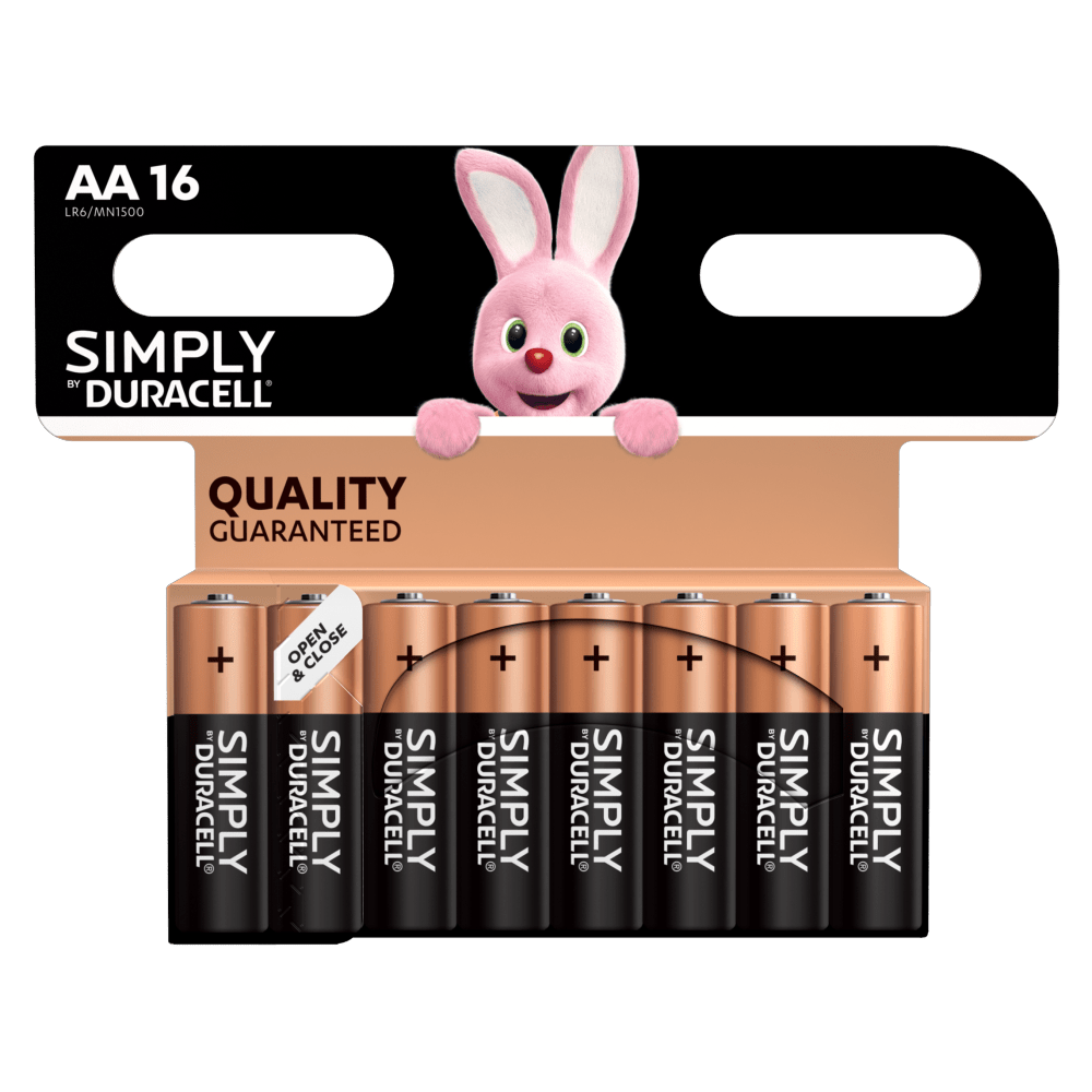 Duracell Alkaline Gewoon AA-formaat batterijen in 16-delige verpakking