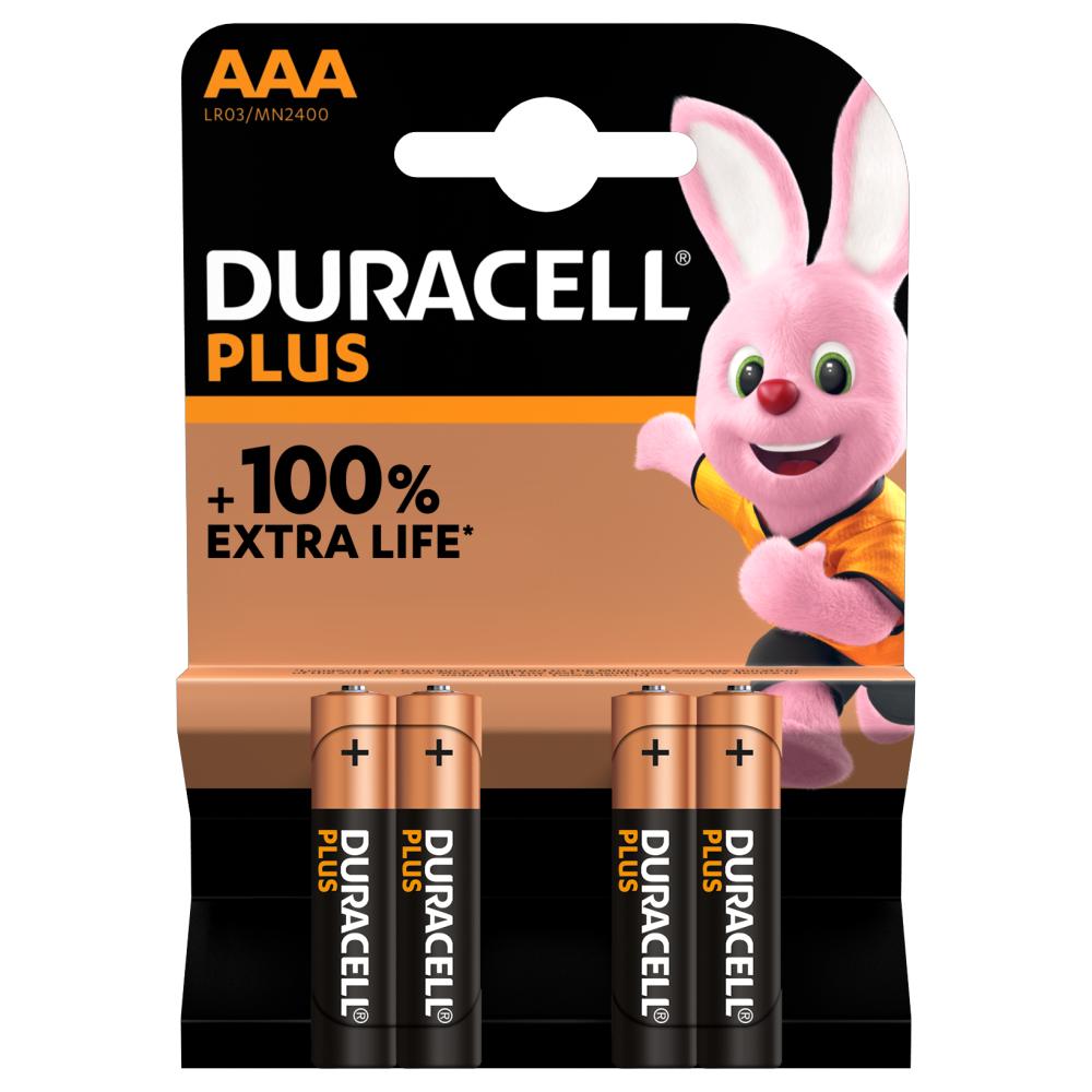 Duracell Plus Alkaline AAA-batterijen in een verpakking van 4 stuks