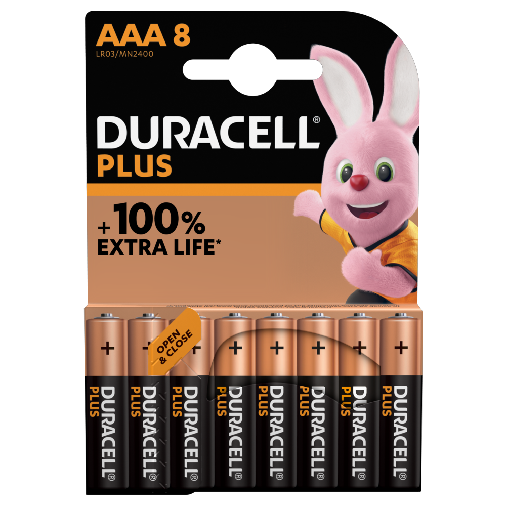 Duracell Plus Alkaline AAA-batterijen in een verpakking van 8 stuks