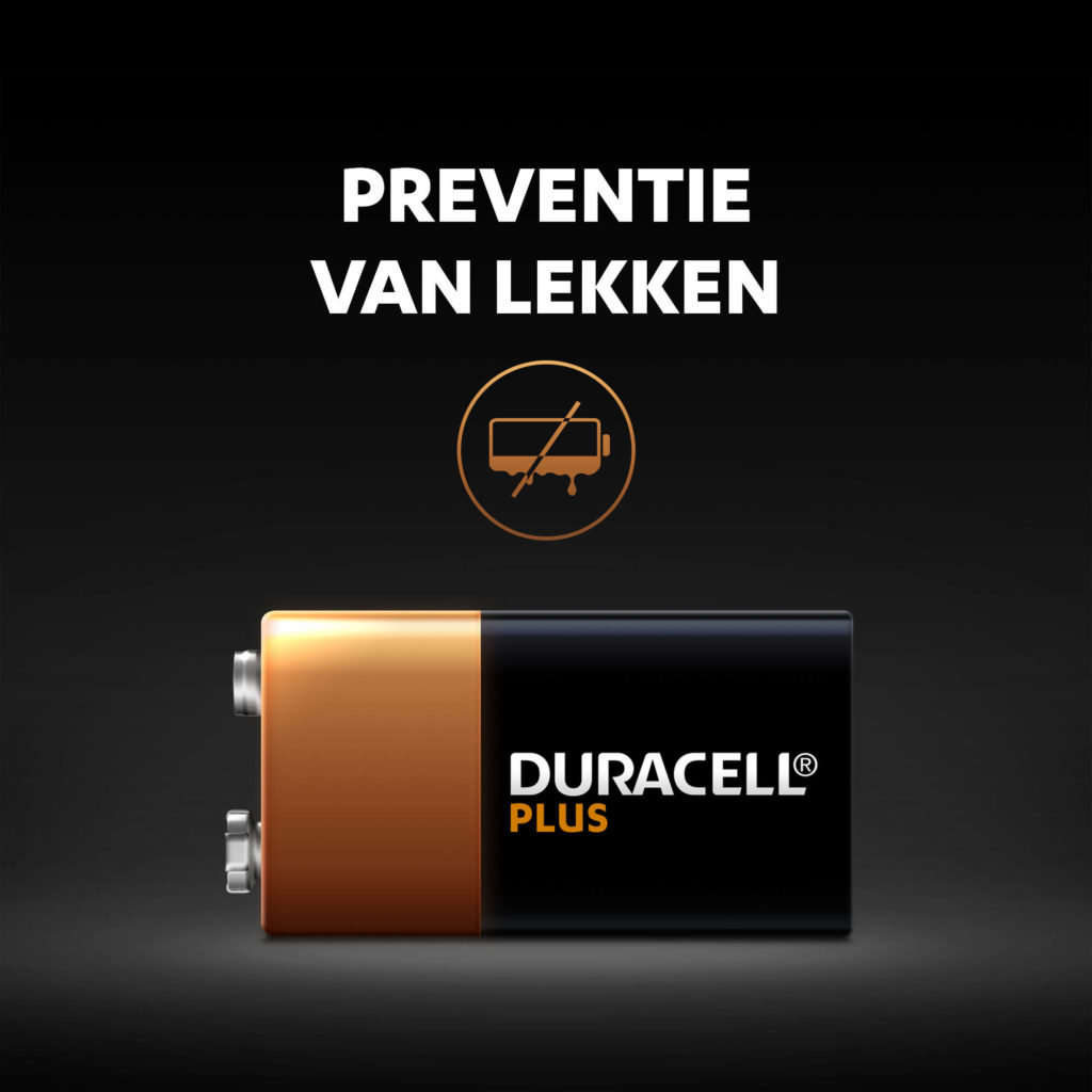 Ongebruikte Duracell Alkaline Plus 9V-batterijen, tot 5 jaar lang fris en van stroom voorzien in omgevingsopslag