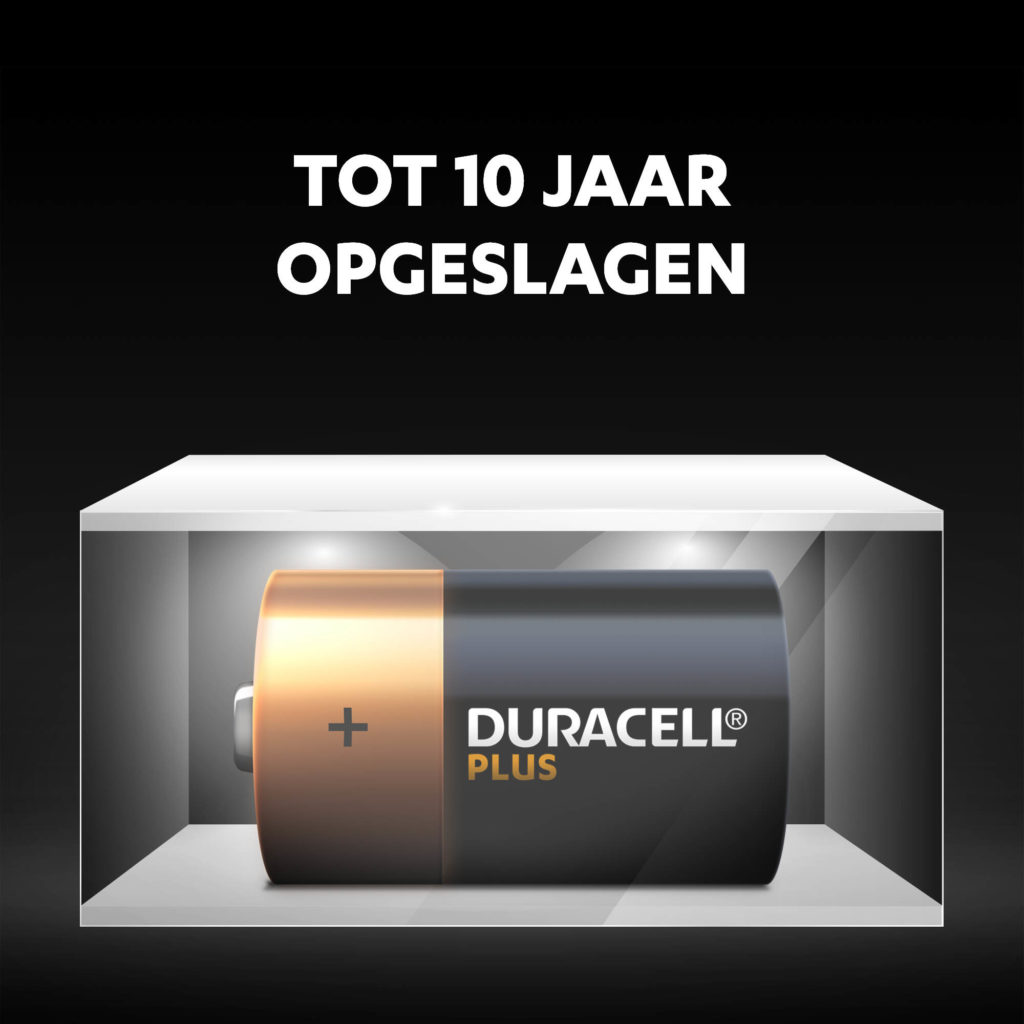 Ongebruikte Duracell Alkaline Plus D-formaat batterijen, tot wel 10 jaar fris en van stroom voorzien in omgevingsopslag